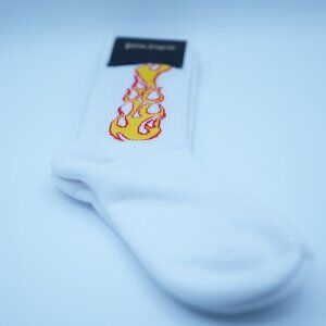 Palm Angels Flame Socks - White/Orange Size S/M - NWT